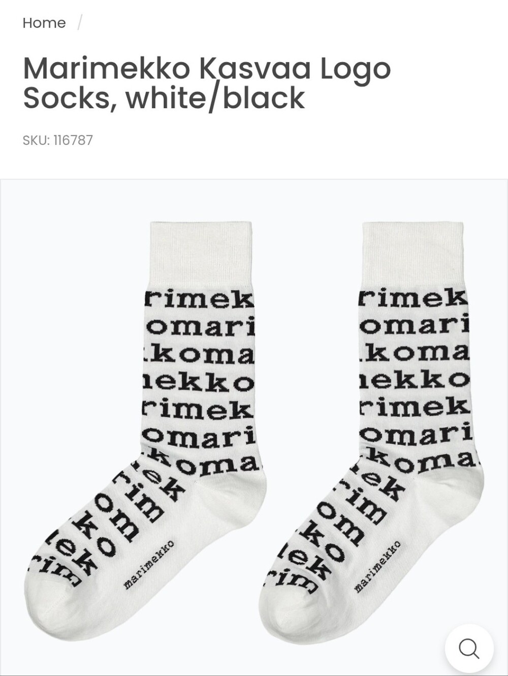Marimekko White and Black Logo Crew Socks New